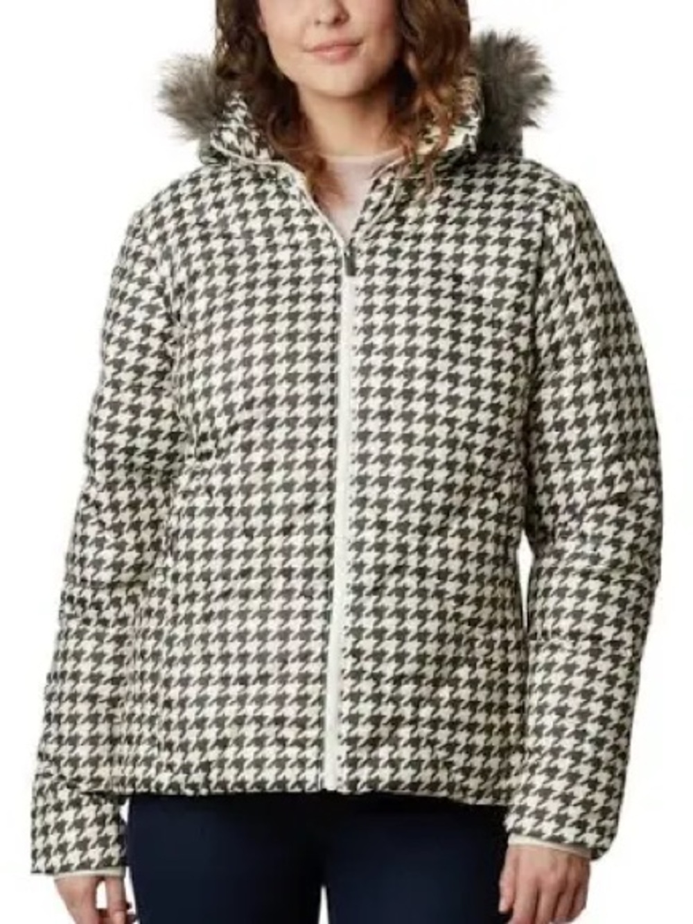 Columbia Icy Heights II Down Black & White Houndstooth Quilted Puffer- NWOT